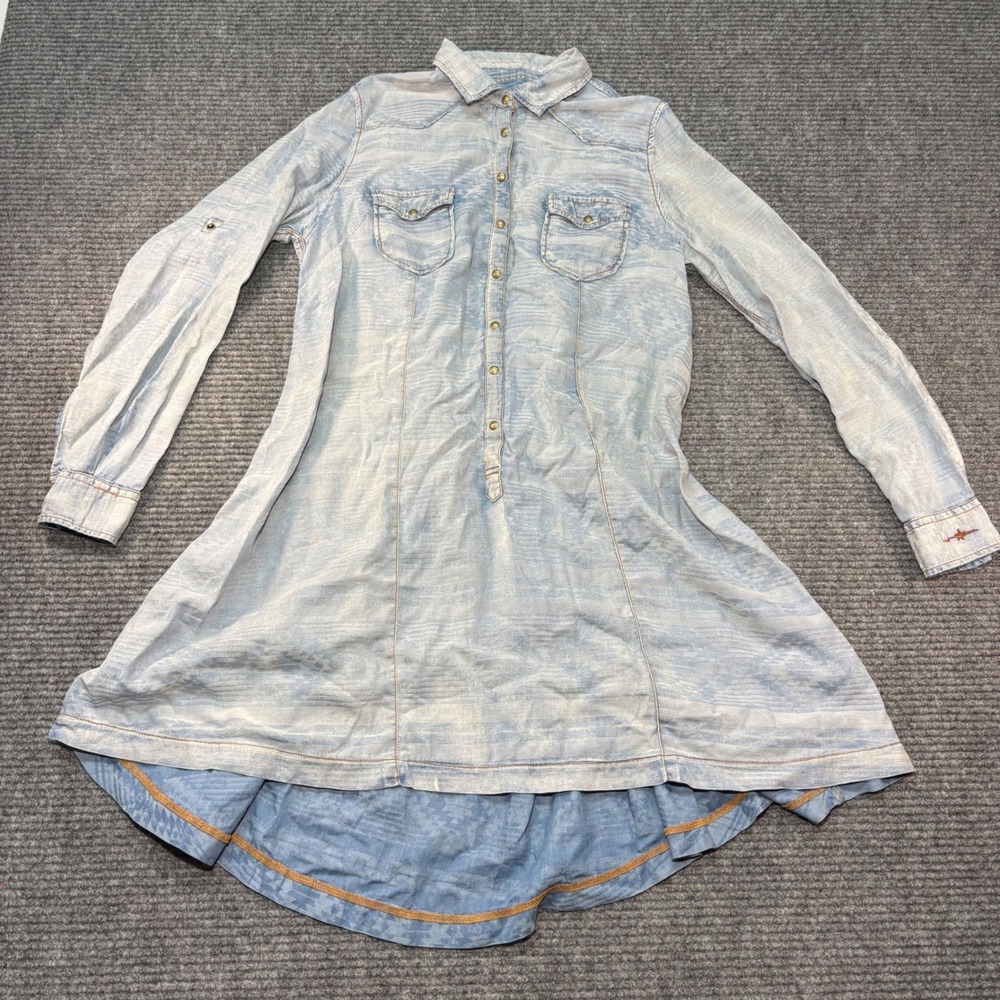 Ryan Michael Women Blue Western Shirt Dress Southwest Jacquard Snap Front M - Picture 2 of 6